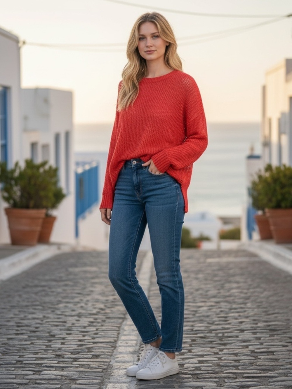 J Crew Linen Open Knit Crew Neck Sweater M Oversized Coastal Preppy Fisherman